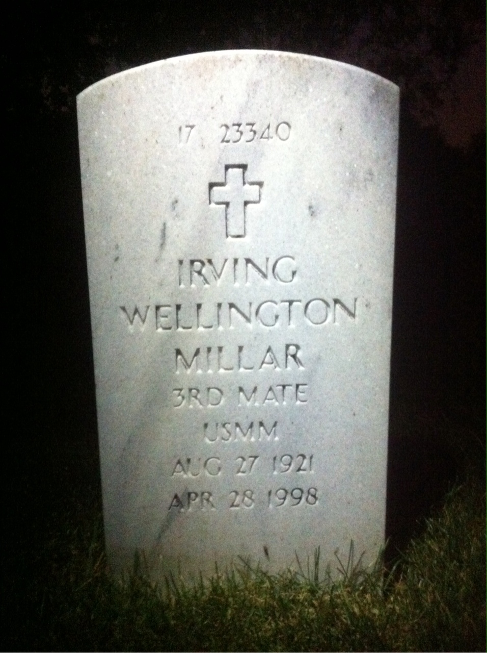 Back of headstone — William Miller