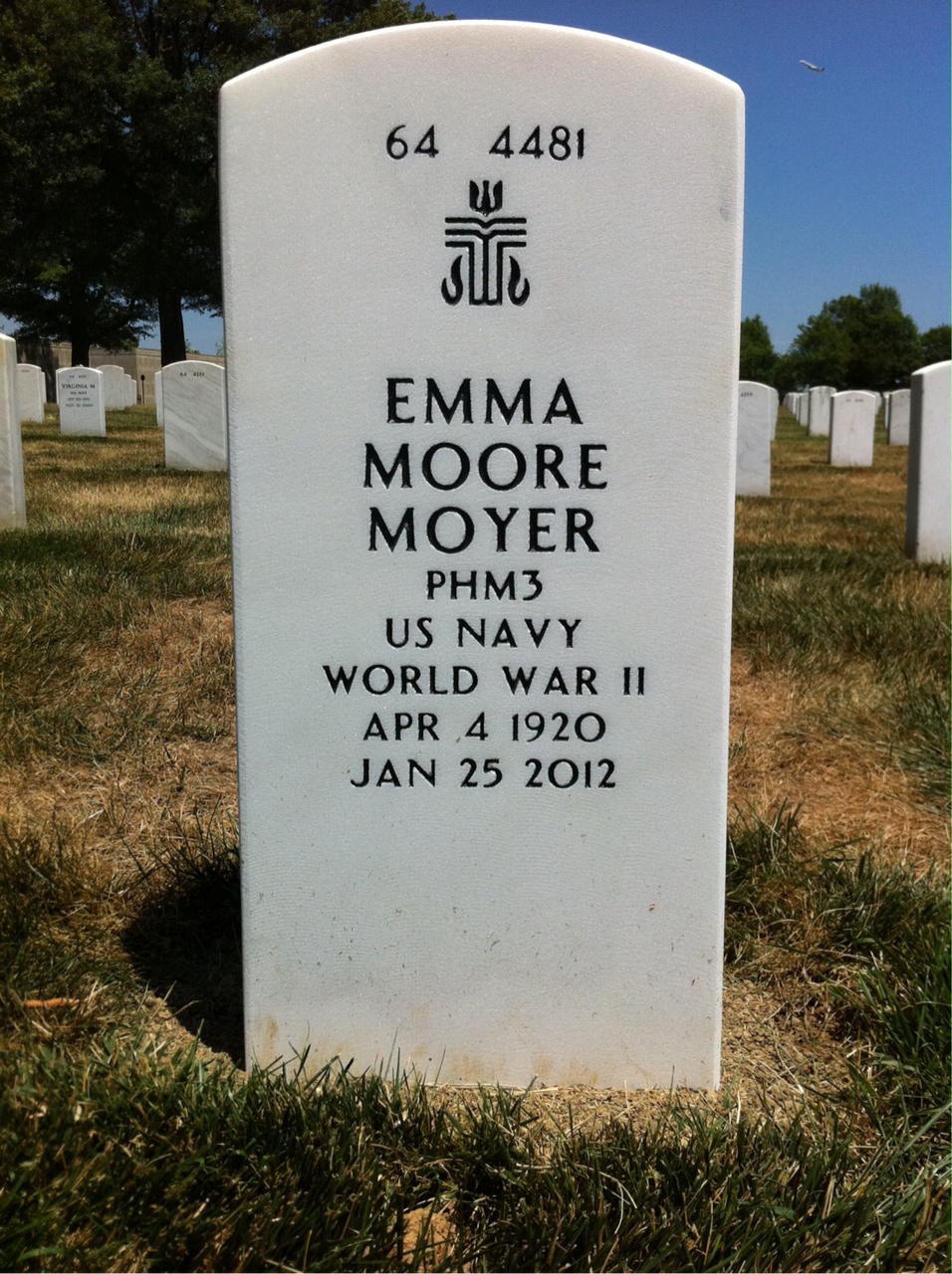 Back of headstone — Emma Moyer