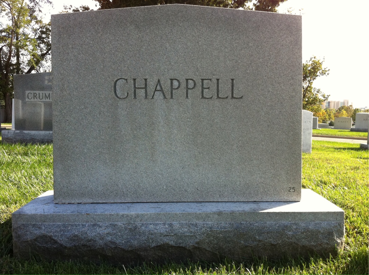 Back of headstone — Walter Franklin Chappell