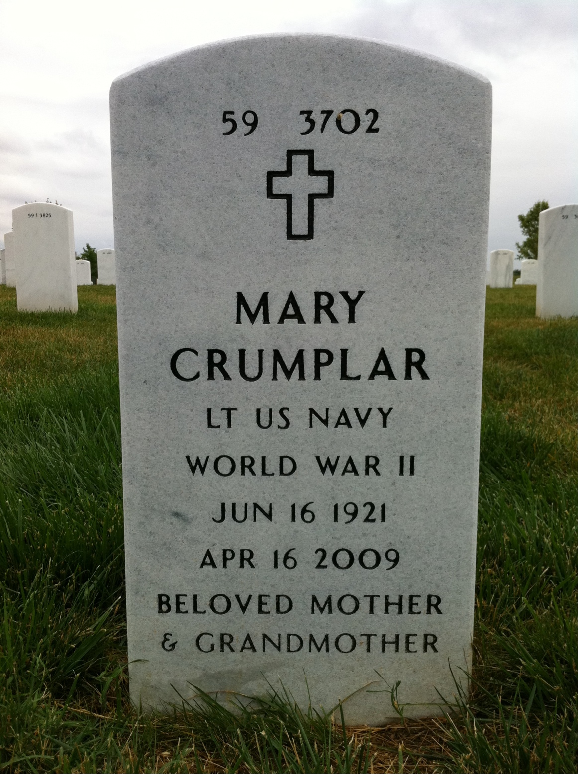 Back of headstone — John Crumplar