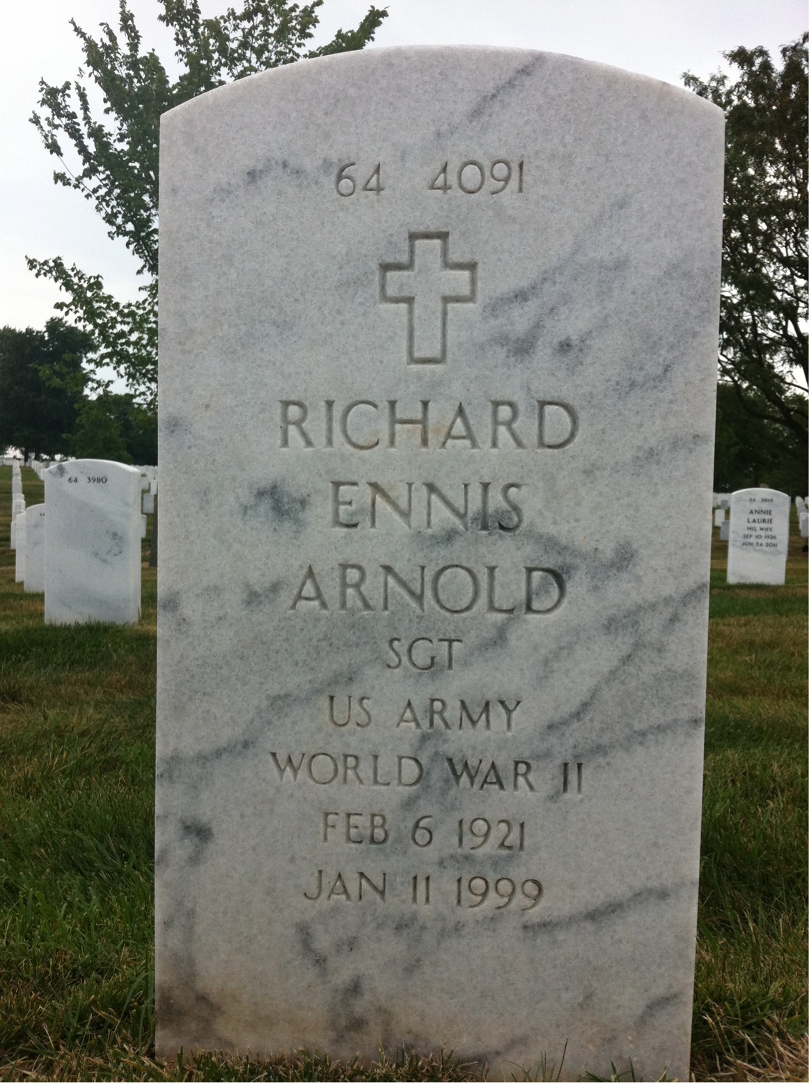 Back of headstone — Rhodes Arnold