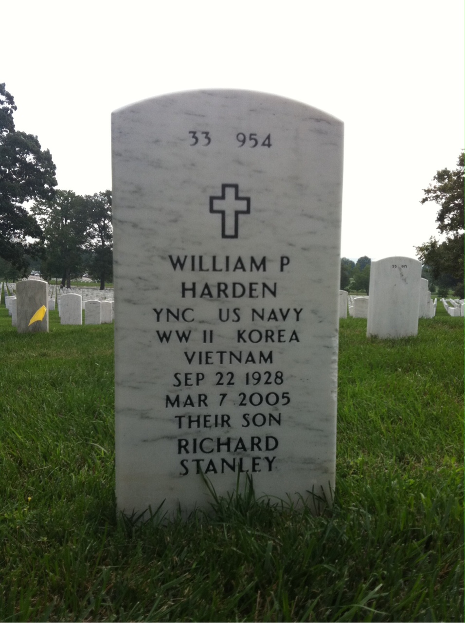 Back of headstone — William Harden
