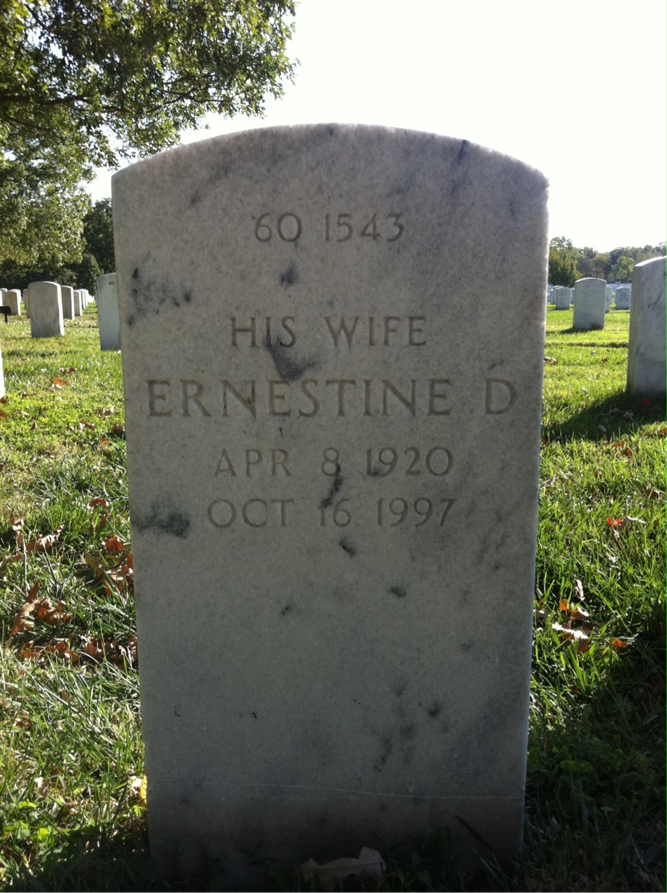 Back of headstone — Ernestine Abel