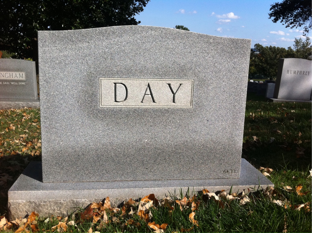 Back of headstone — William Day