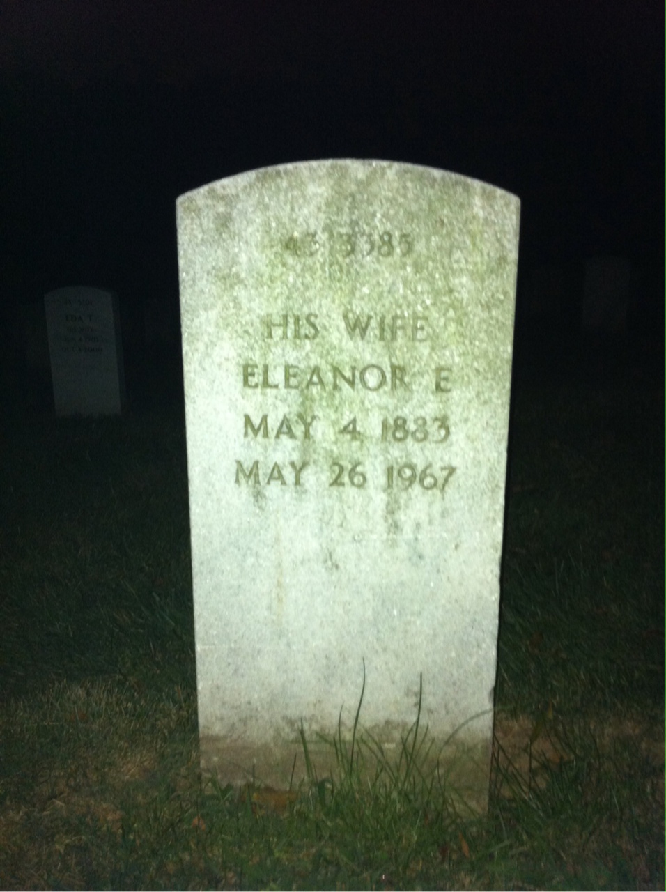 Back of headstone — Eleanor Baldwin