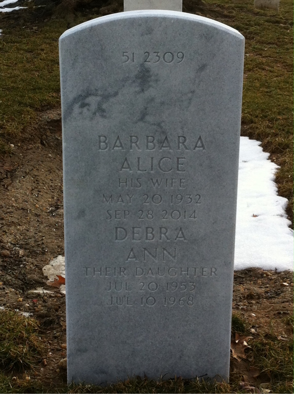 Back of headstone — Debra Barrett