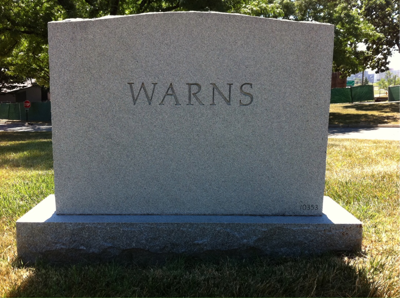 Back of headstone — James Warns