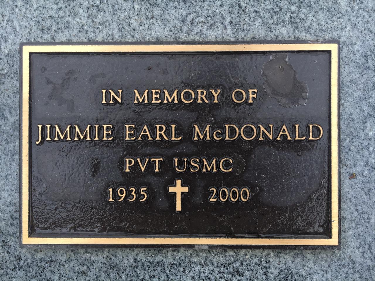 Back of headstone — Jimmie Earl Mcdonald