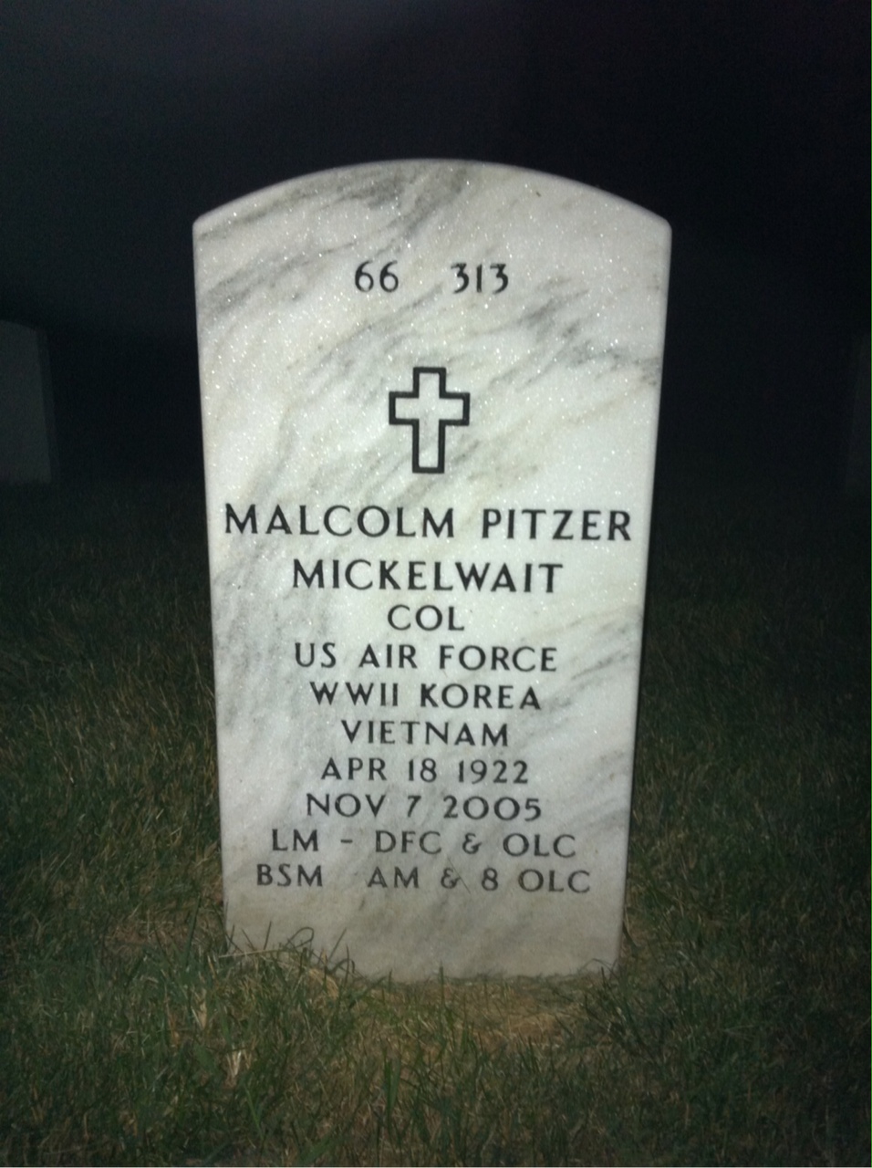 Back of headstone — Malcolm Mickelwait