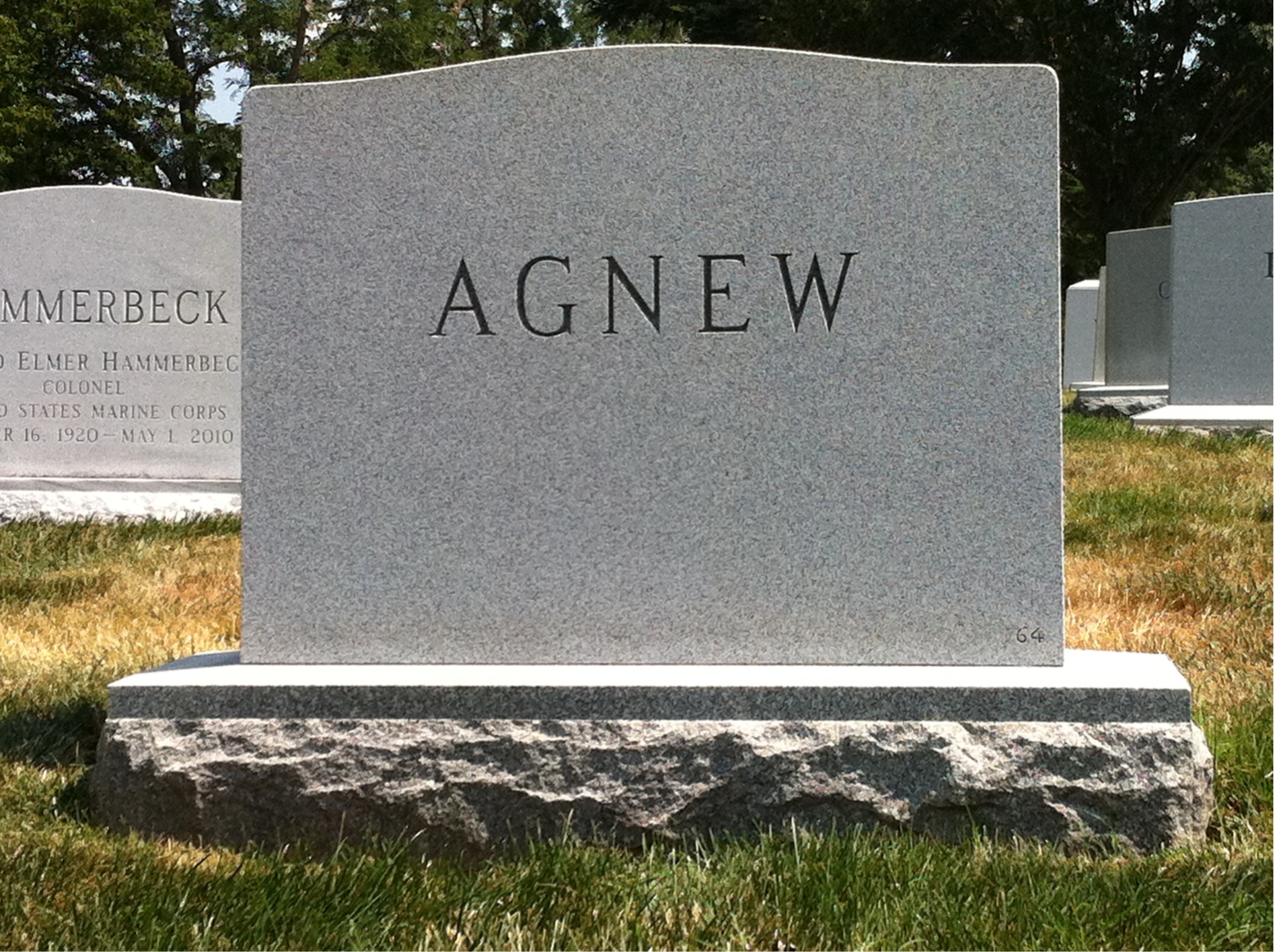 Back of headstone — Dwight Agnew