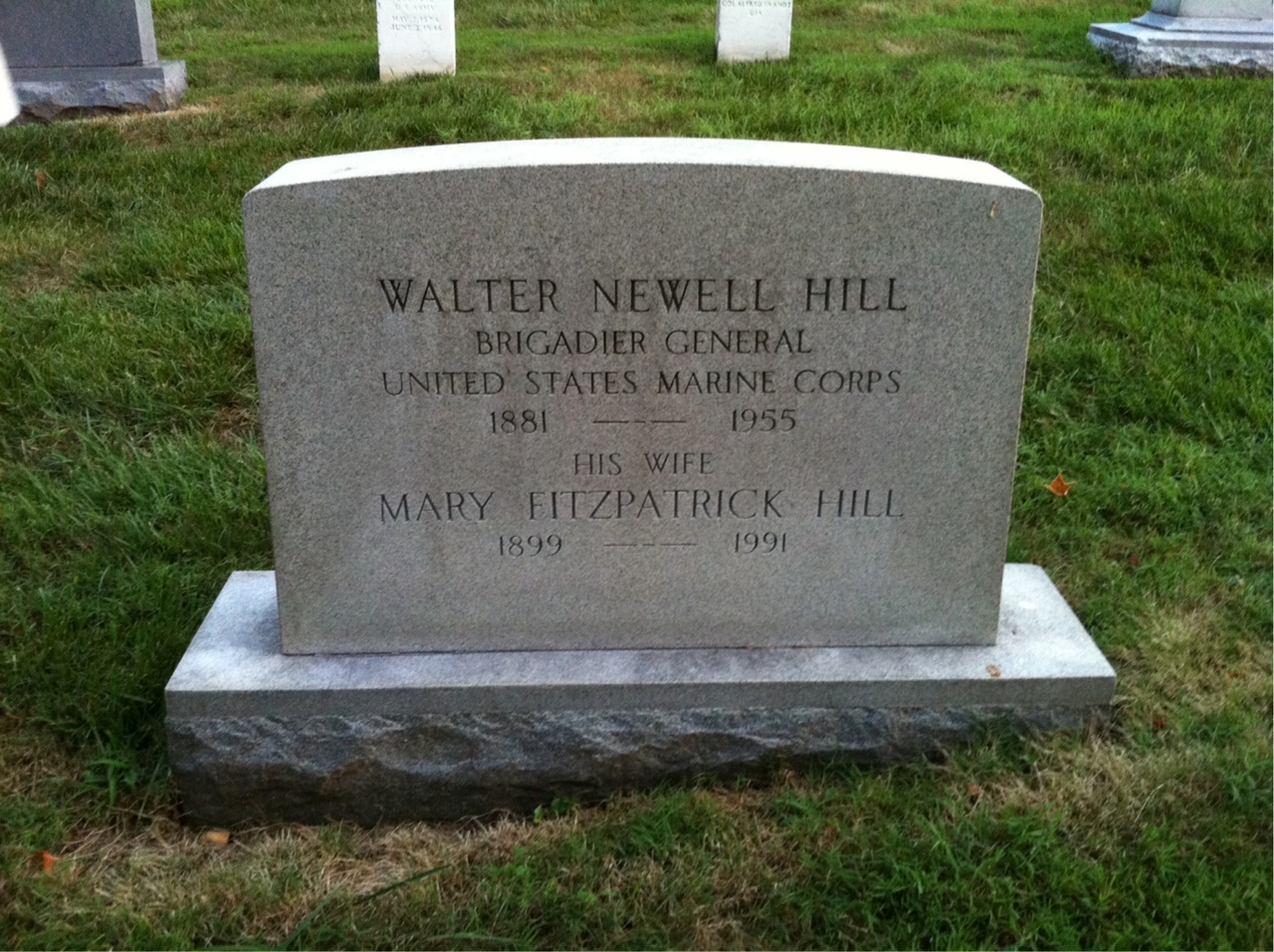 Headstone shared by 2 interments, including Walter Hill