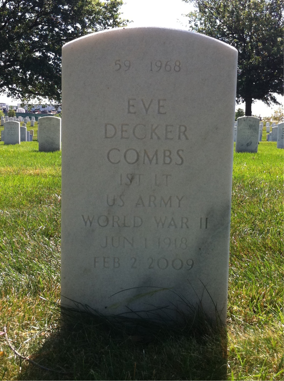 Back of headstone — Eve Combs