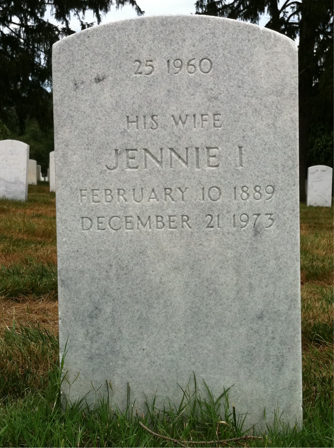 Back of headstone — Jennie Mills