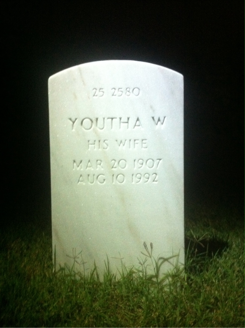 Back of headstone — Youtha Moore