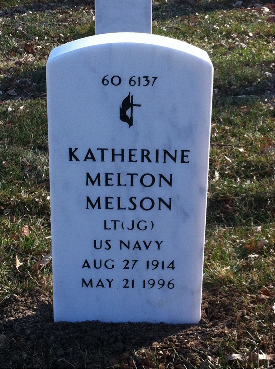 Back of headstone — Katherine Melson