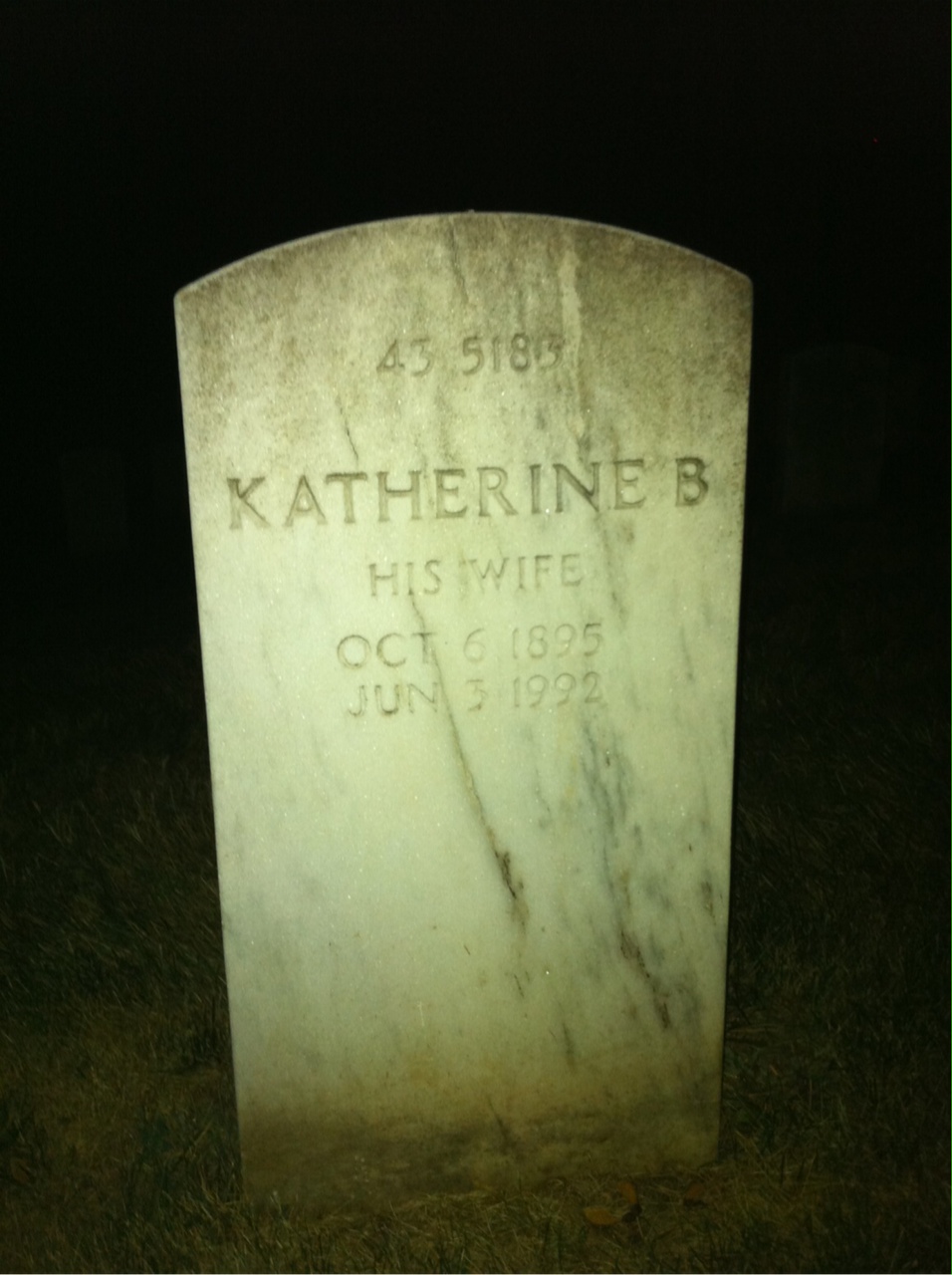Back of headstone — Katherine Morris