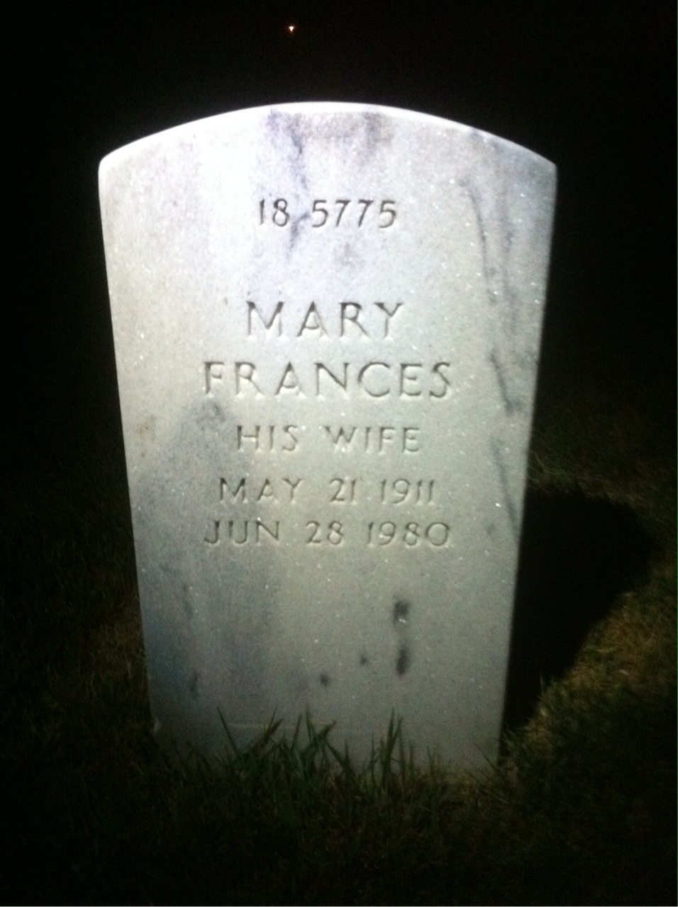 Back of headstone — Robert V Rogers