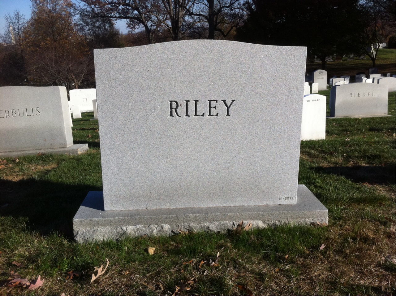 Back of headstone — William E Riley