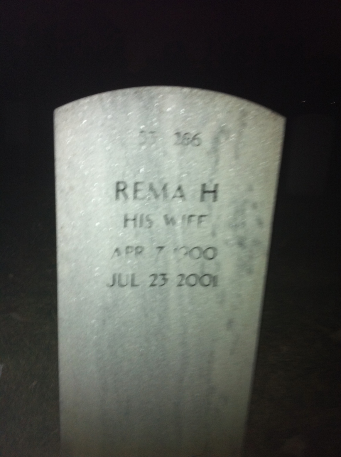 Back of headstone — Rema Angus