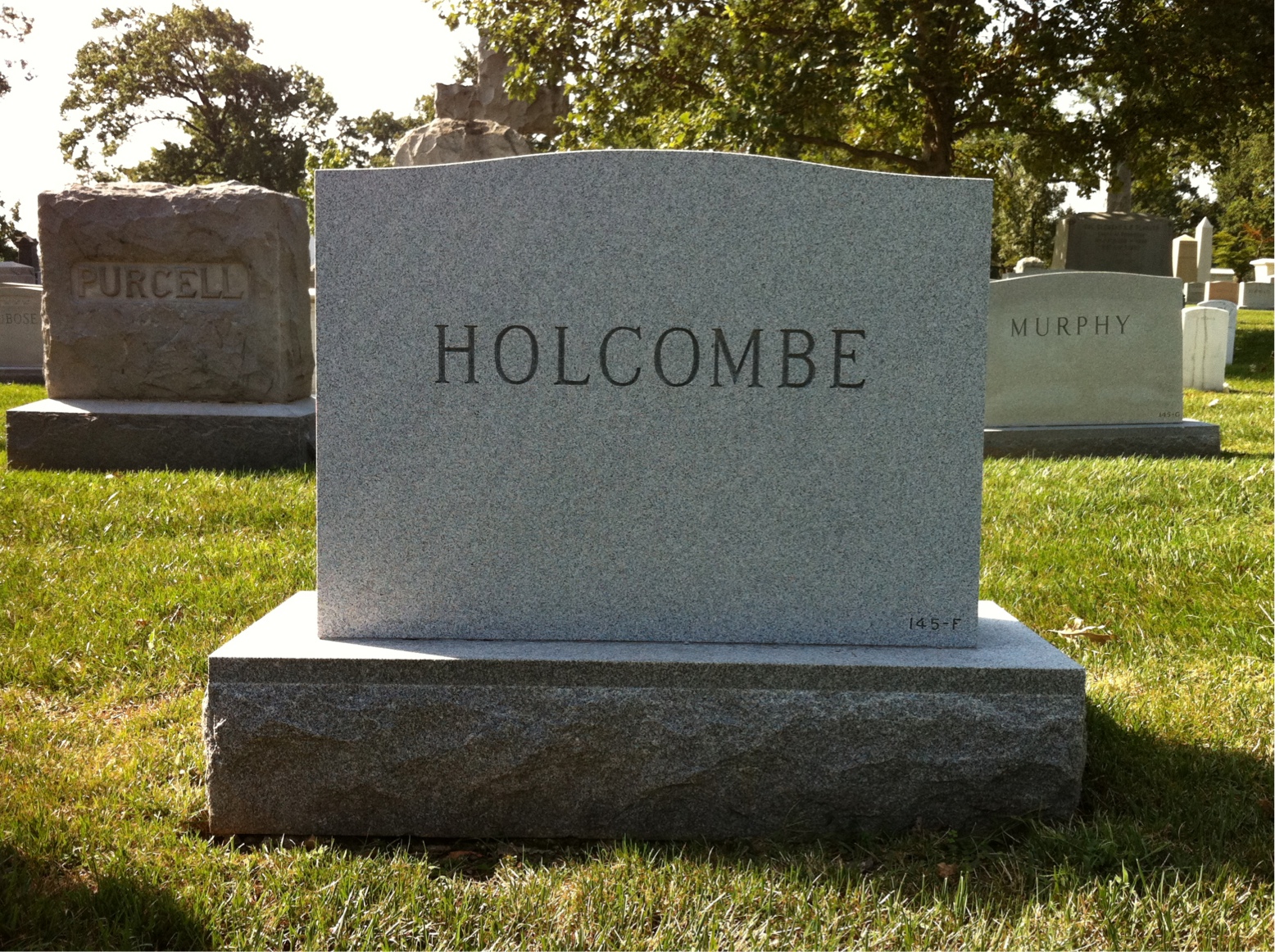 Back of headstone — William Henry Holcombe