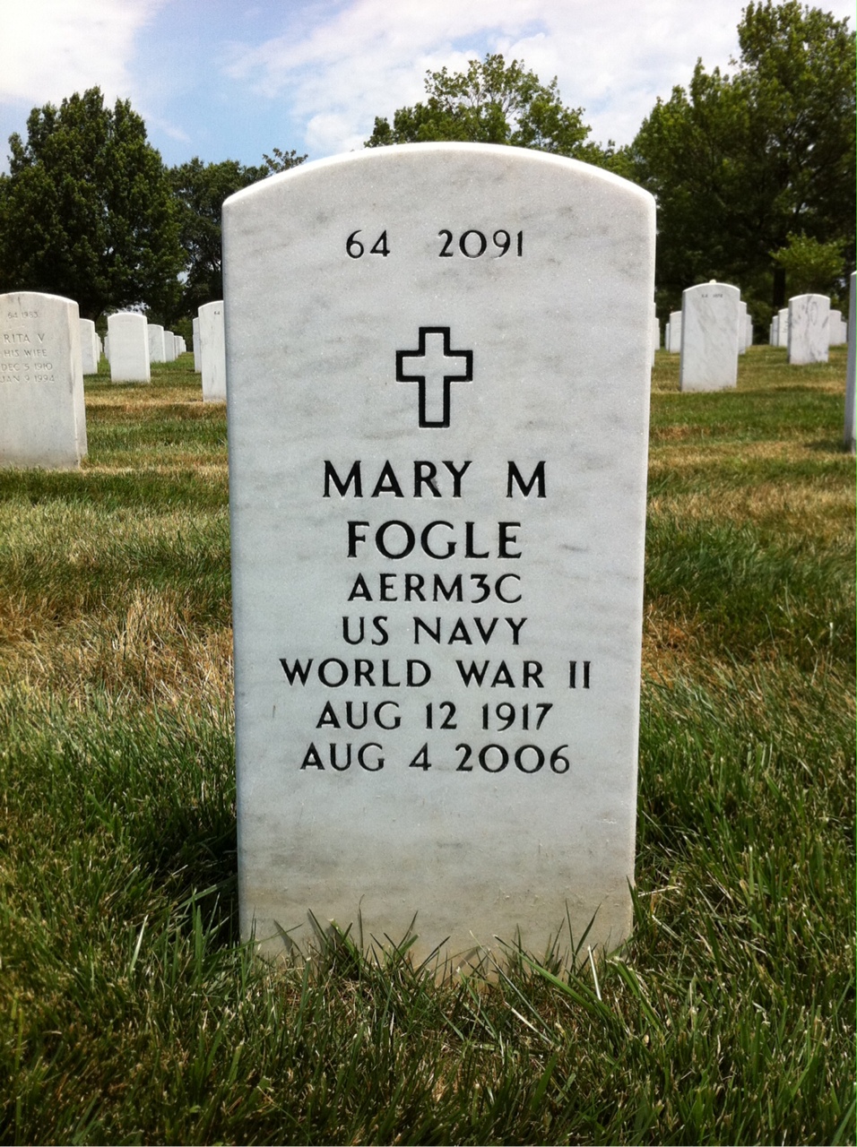 Back of headstone — G Fogle