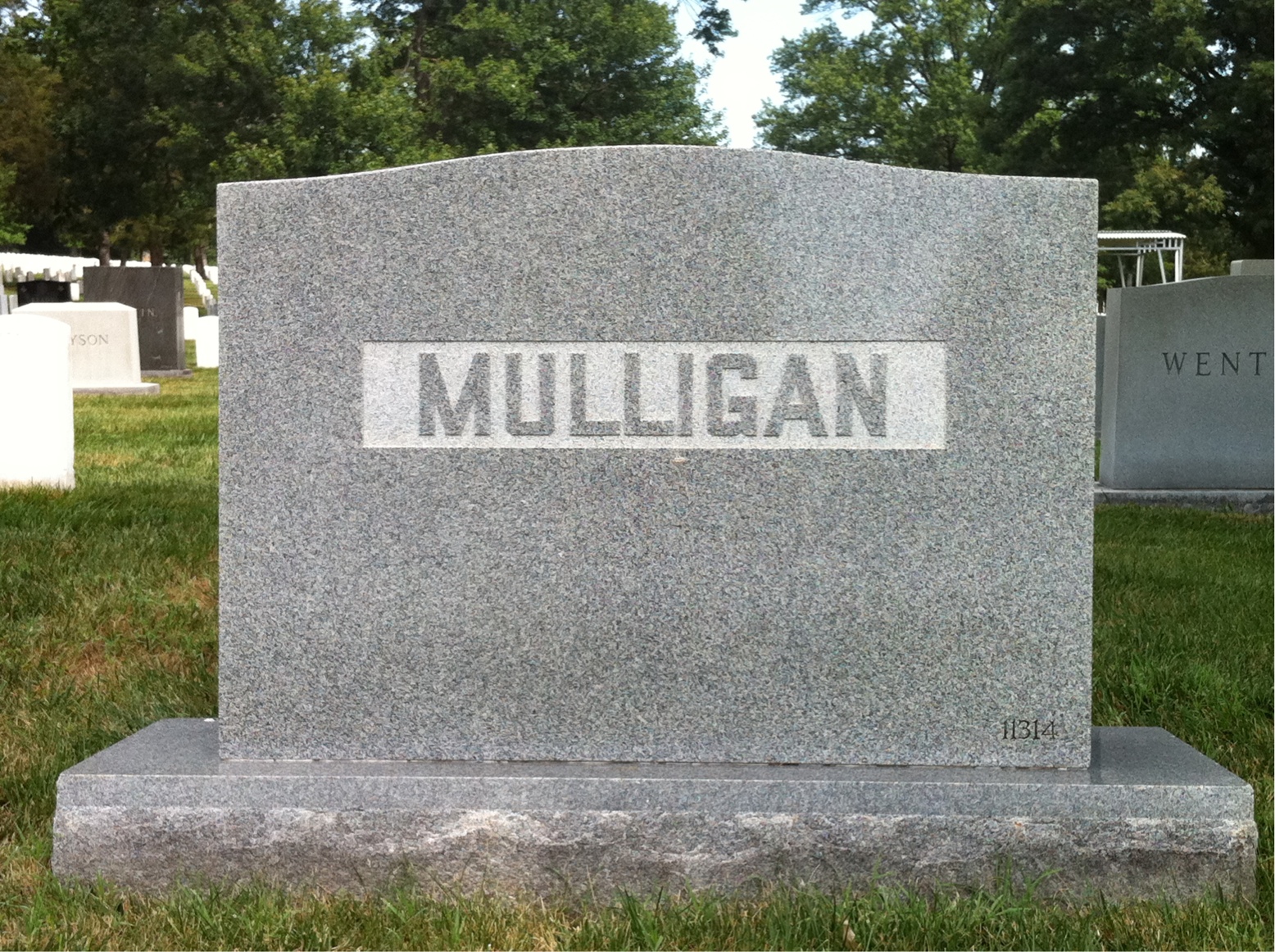 Back of headstone — Virginia Mulligan