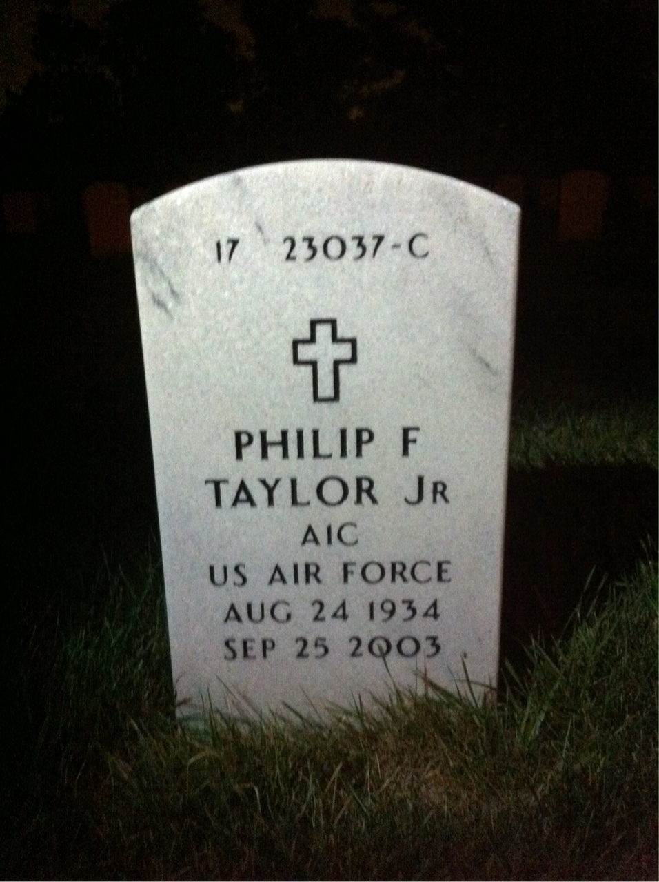 Back of headstone — Philip Taylor