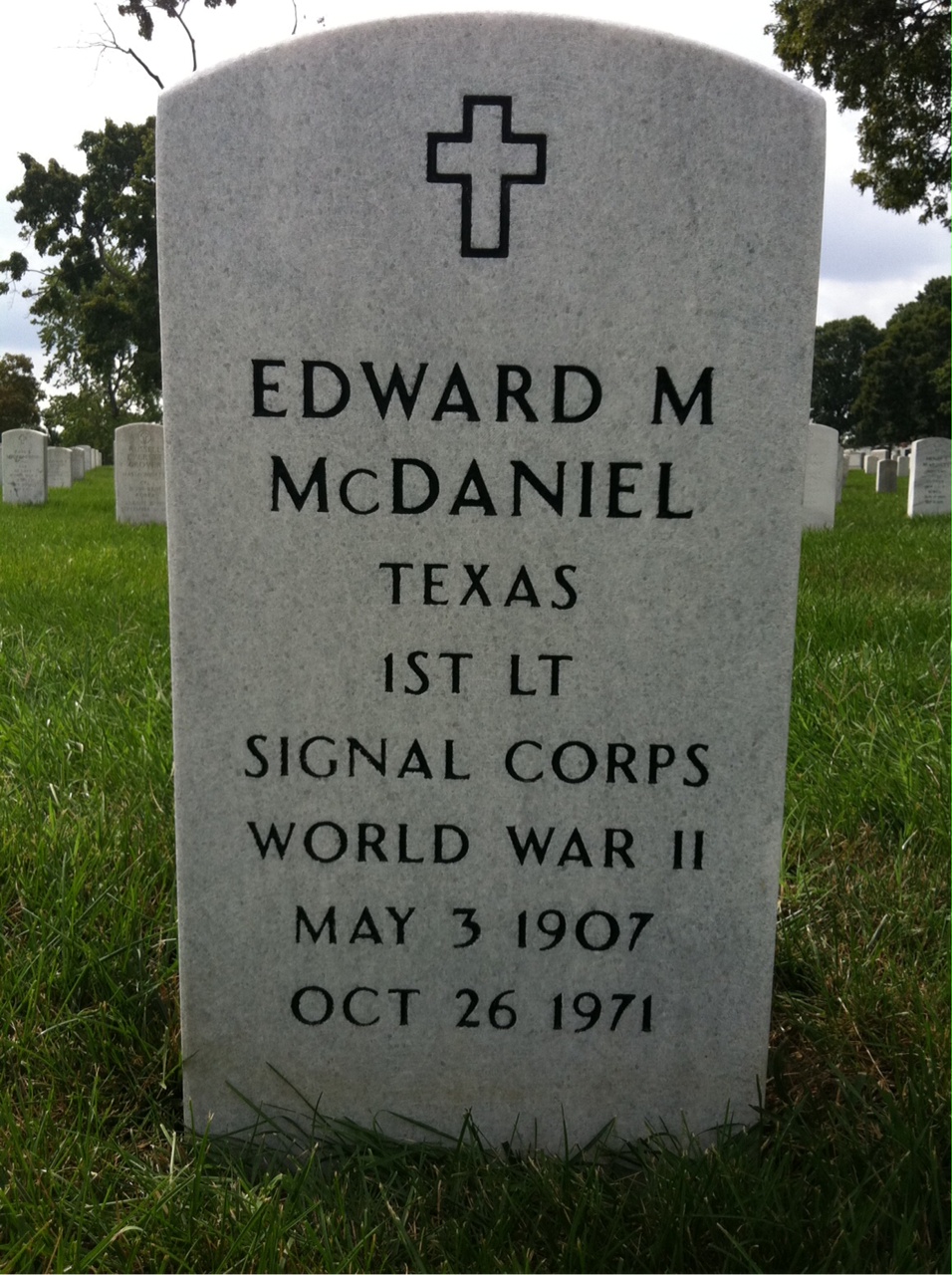 Back of headstone — Edward Mc Daniel