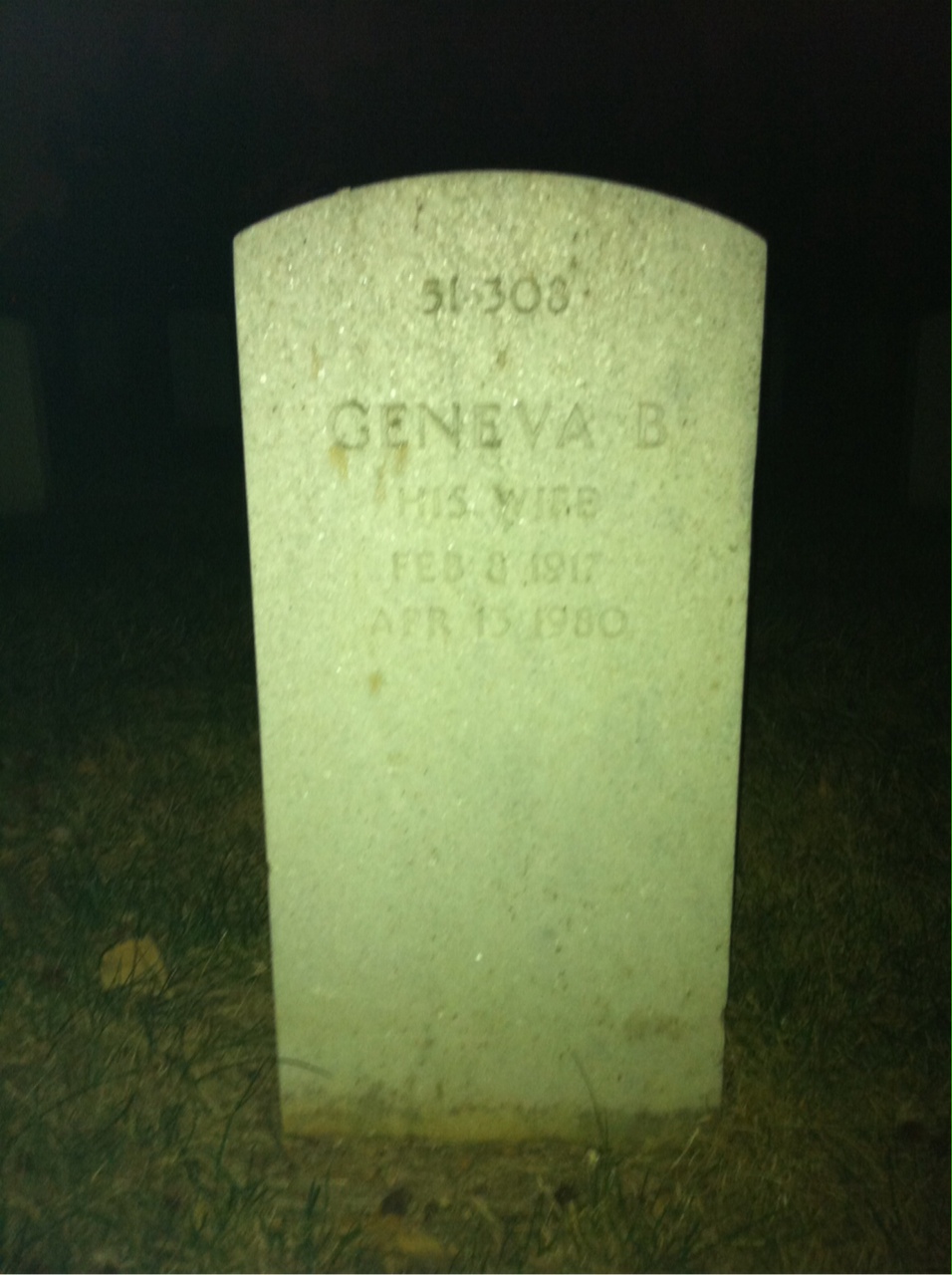 Back of headstone — Geneva Anderson