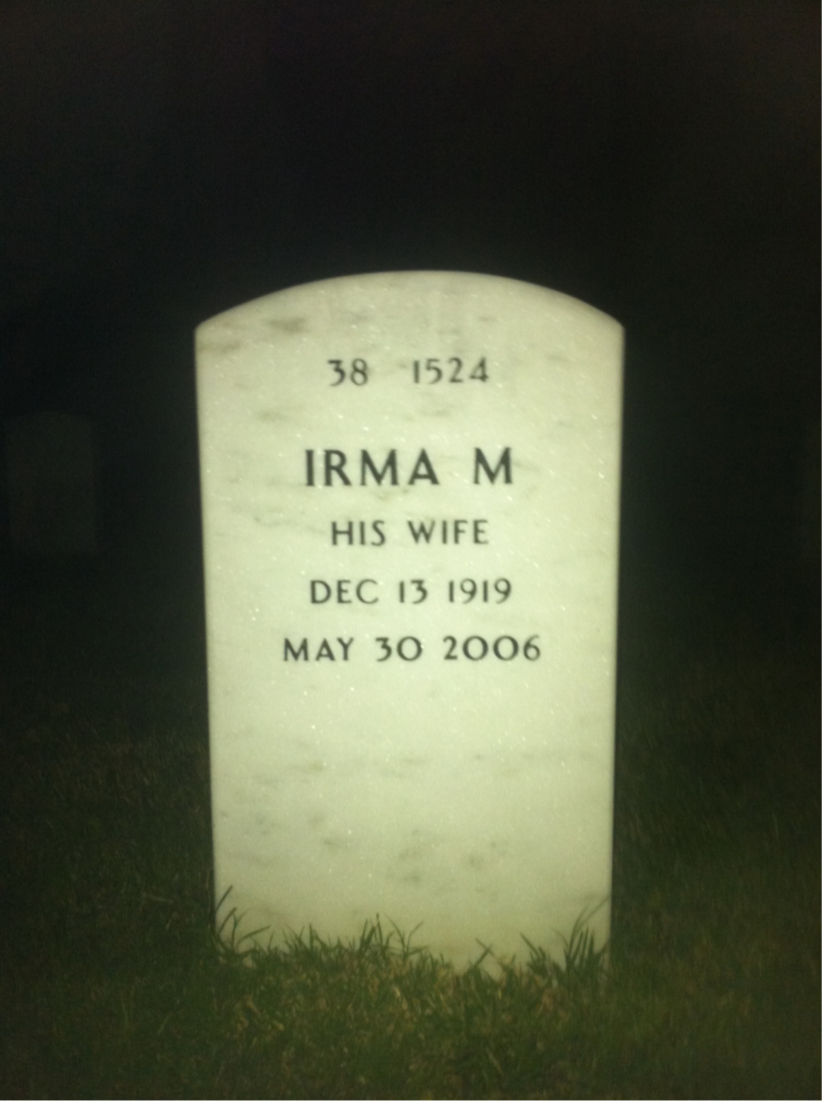 Back of headstone — Arthur Bellman