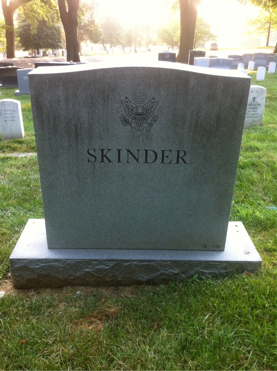 Back of headstone — Donald Skinder