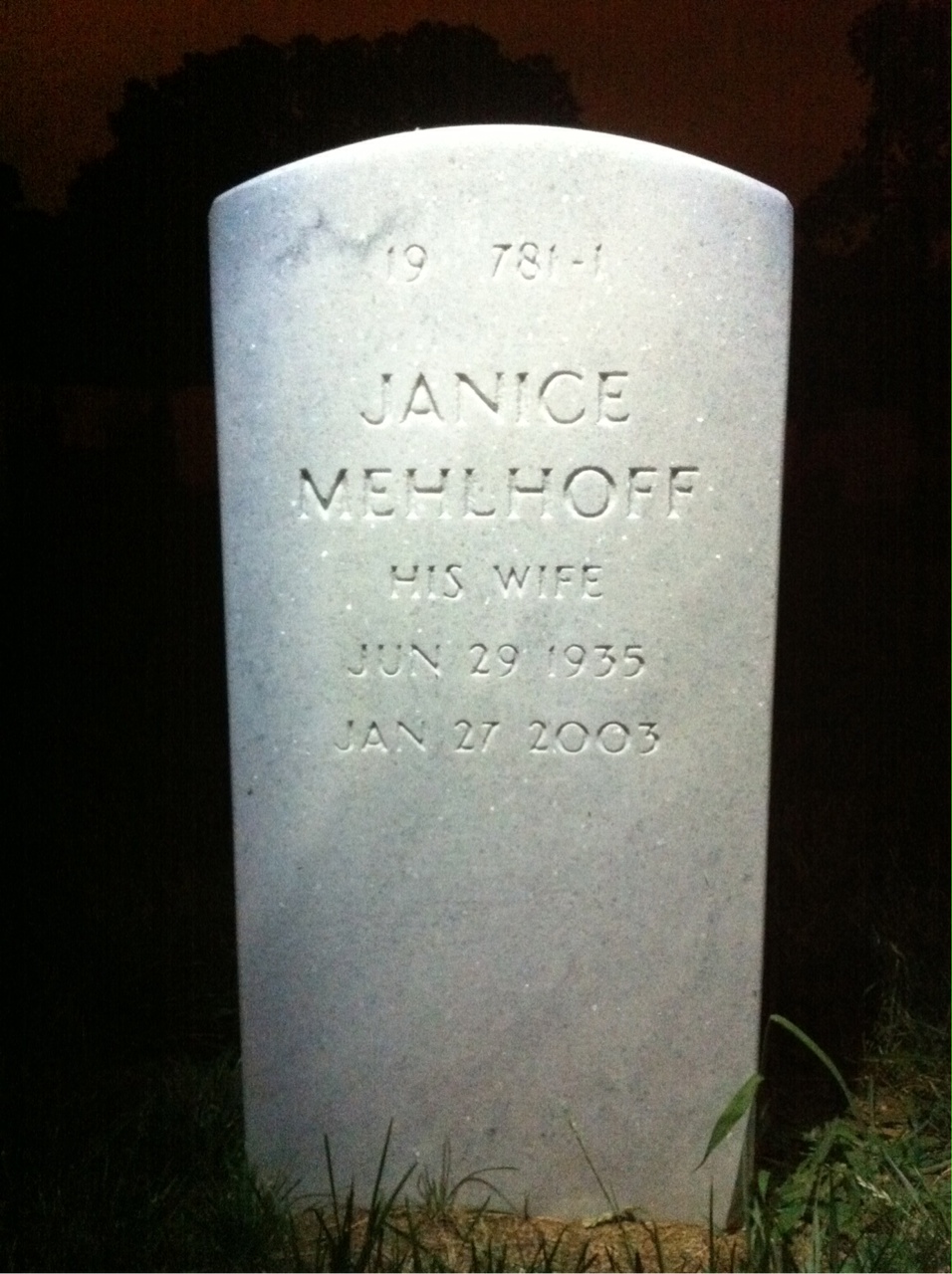 Back of headstone — Shirley Mays