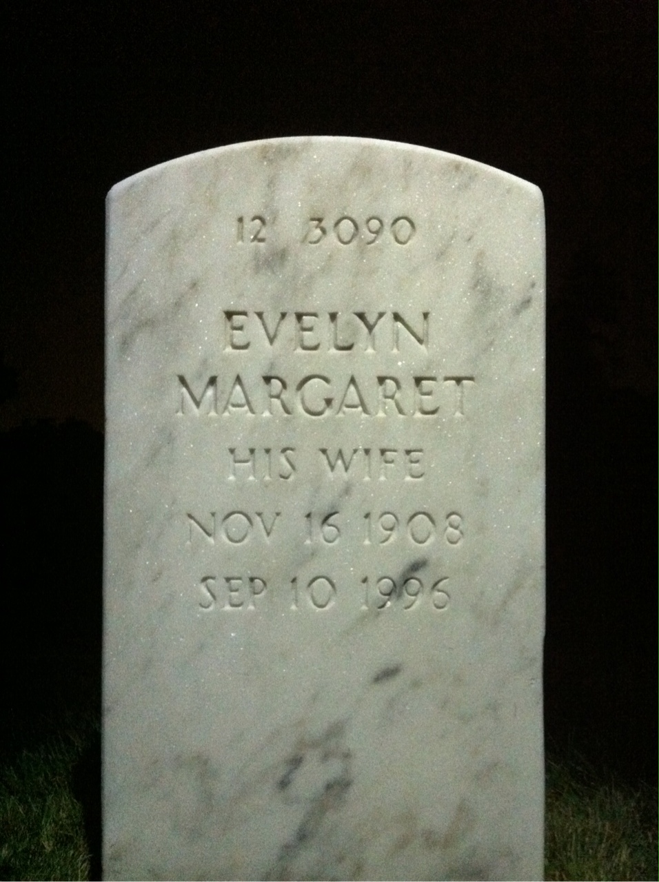 Back of headstone — Evelyn Mydin