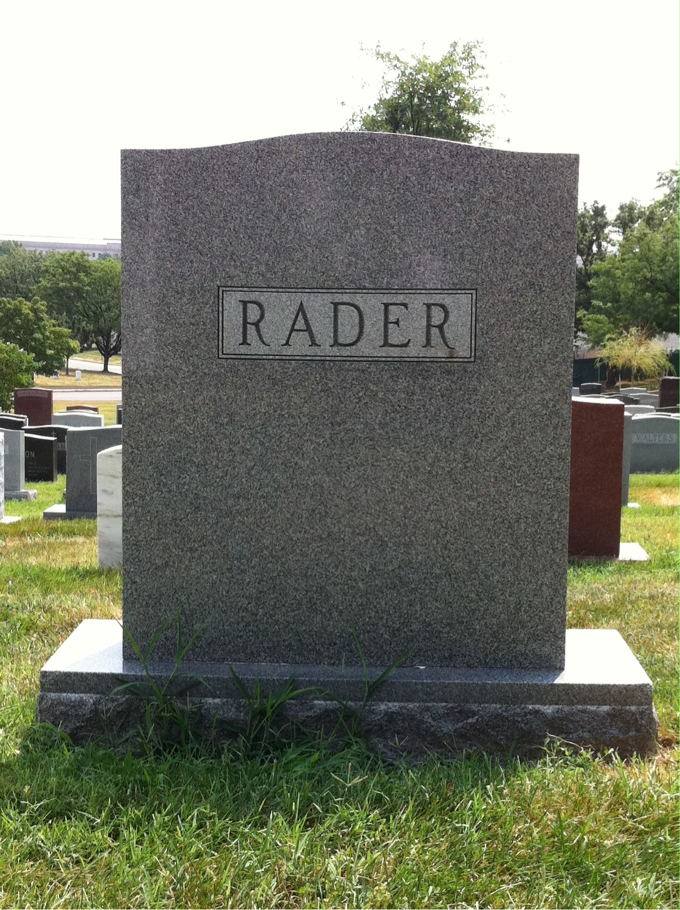 Back of headstone — John Rader
