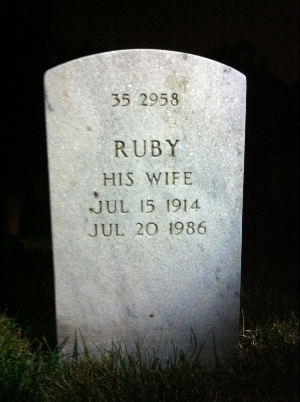 Back of headstone — Ruby Moore