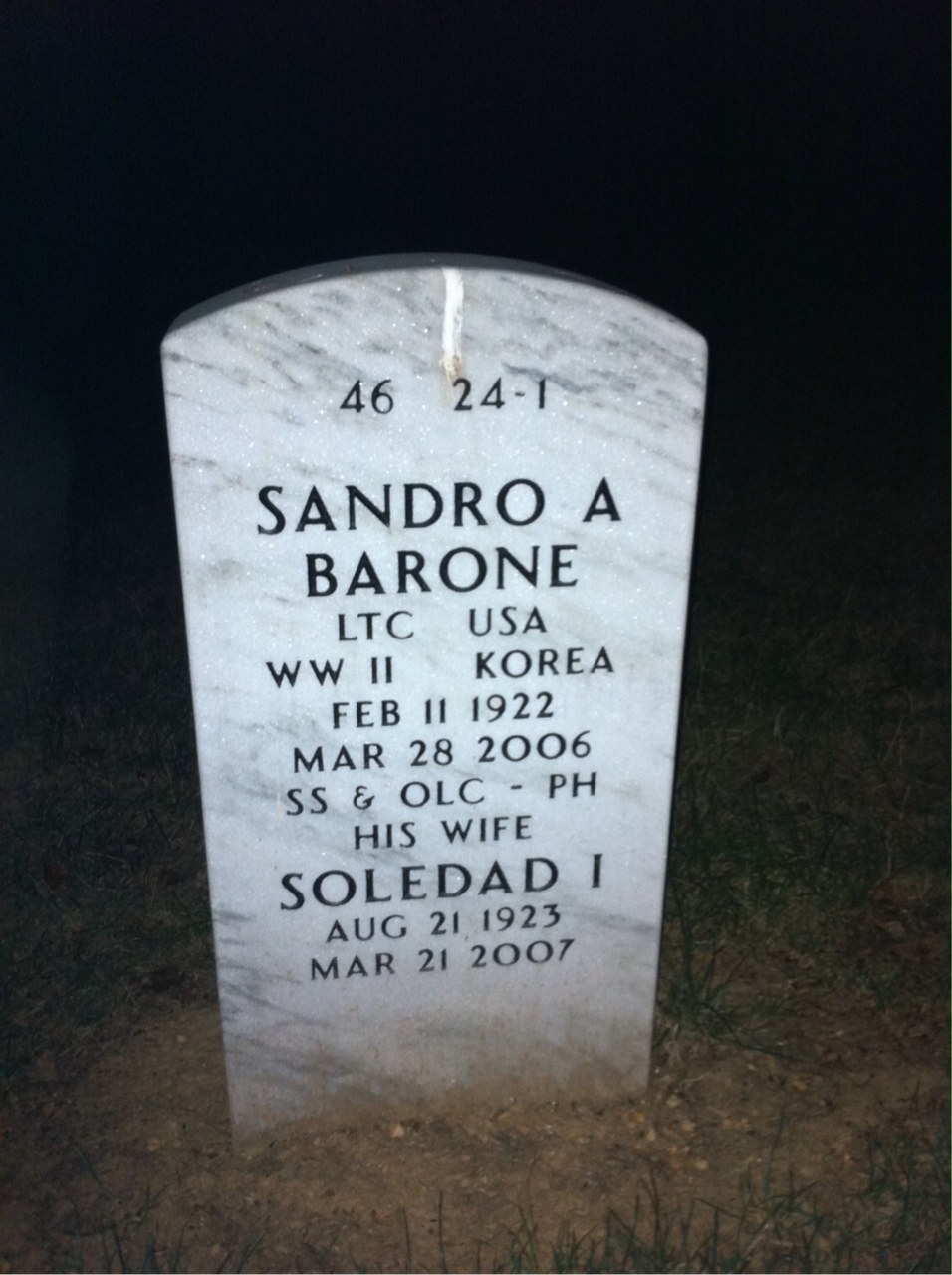 Back of headstone — Sandro Barone