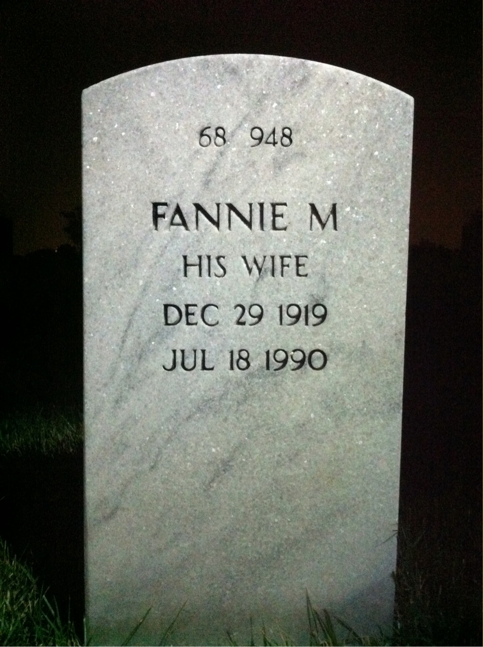 Back of headstone — Fannie Moore
