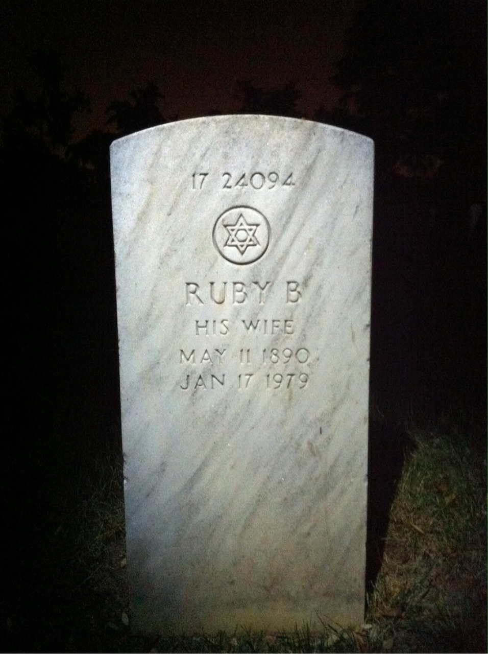 Back of headstone — Ruby Baker