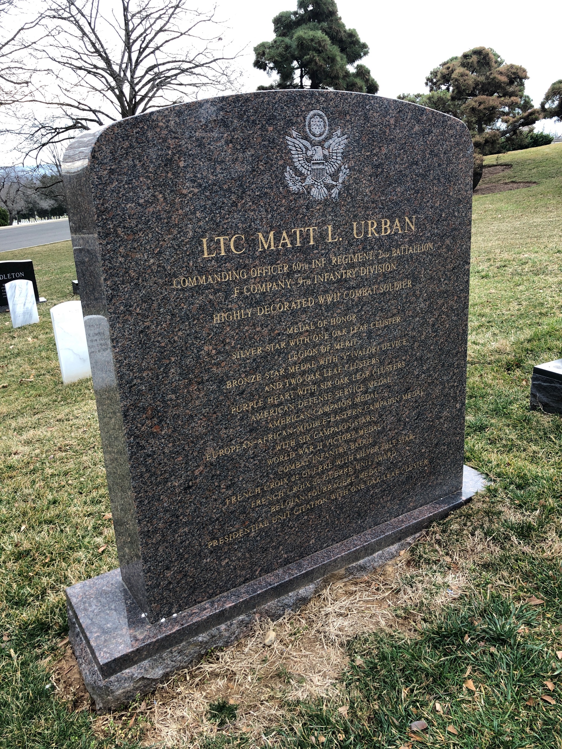 Headstone shared by 2 interments, including Matt Urban