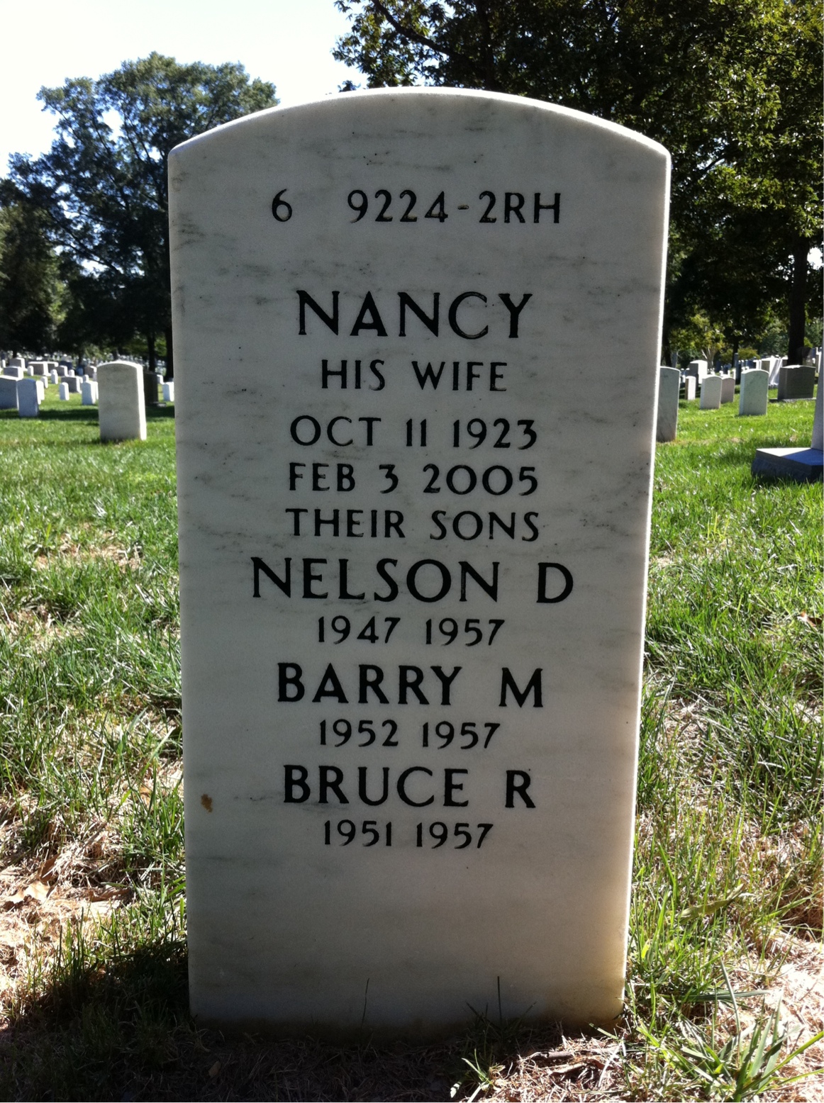 Back of headstone — Nelson O'Beirne