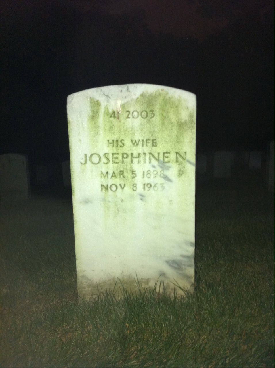 Back of headstone — Josef Collins