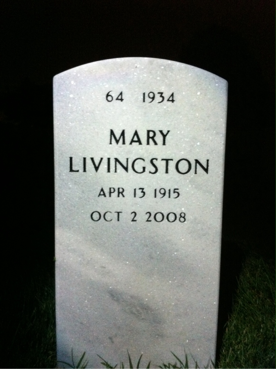 Back of headstone — Vincent Huston