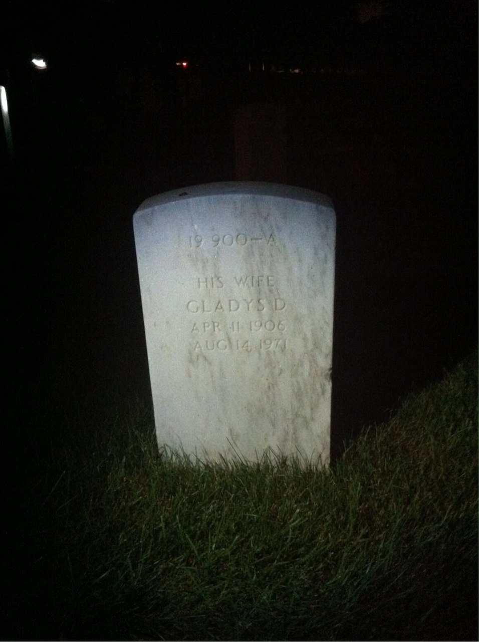 Back of headstone — Gladys Cunningham