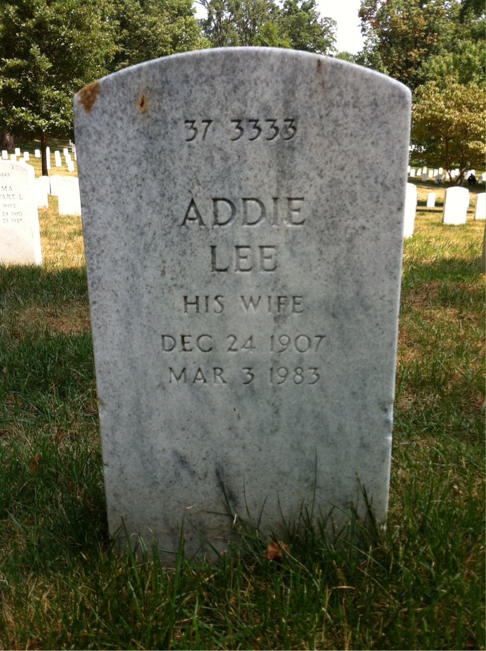 Back of headstone — Willie Williams