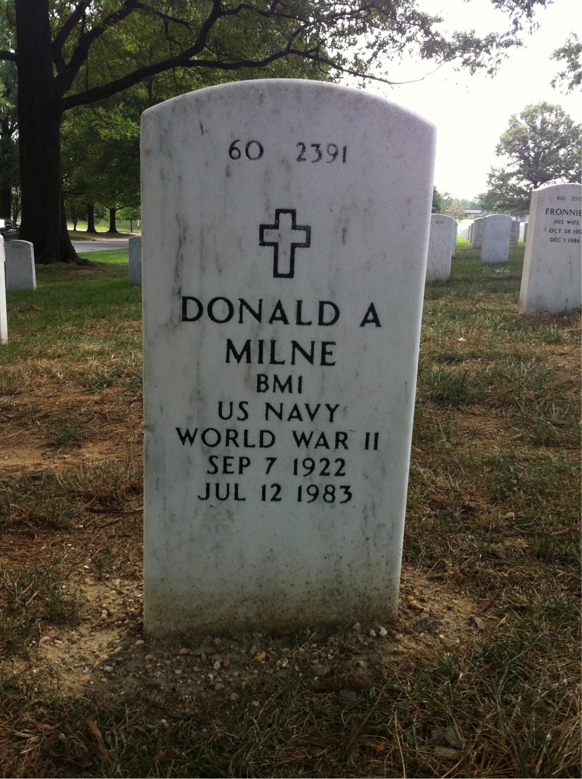 Back of headstone — Donald Milne