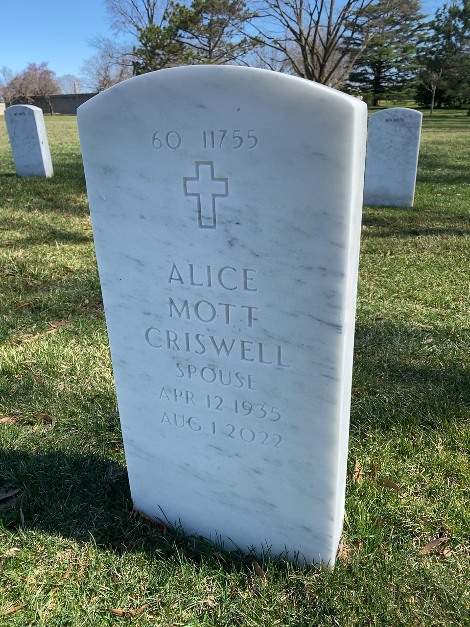 Back of headstone — Phillip Criswell
