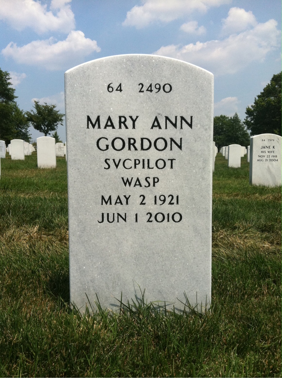 Back of headstone — Lawrence Gordon