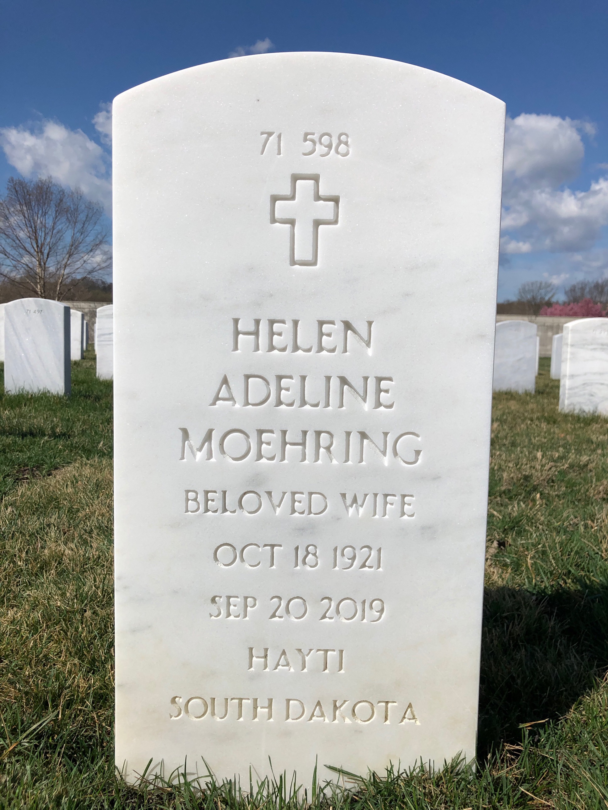Back of headstone — Vernon Moehring