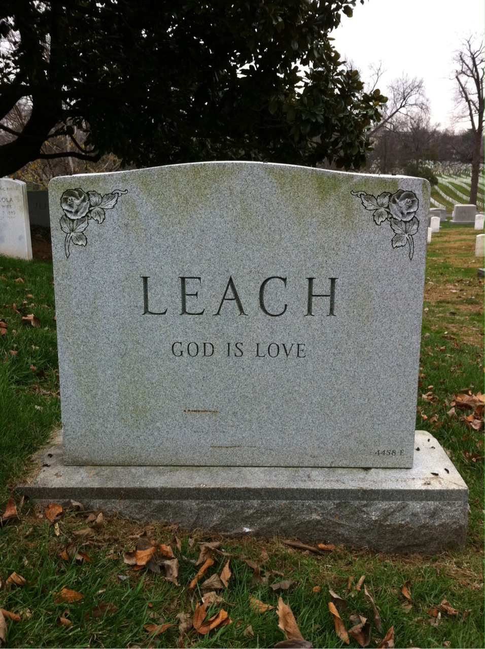 Back of headstone — Urial Leach