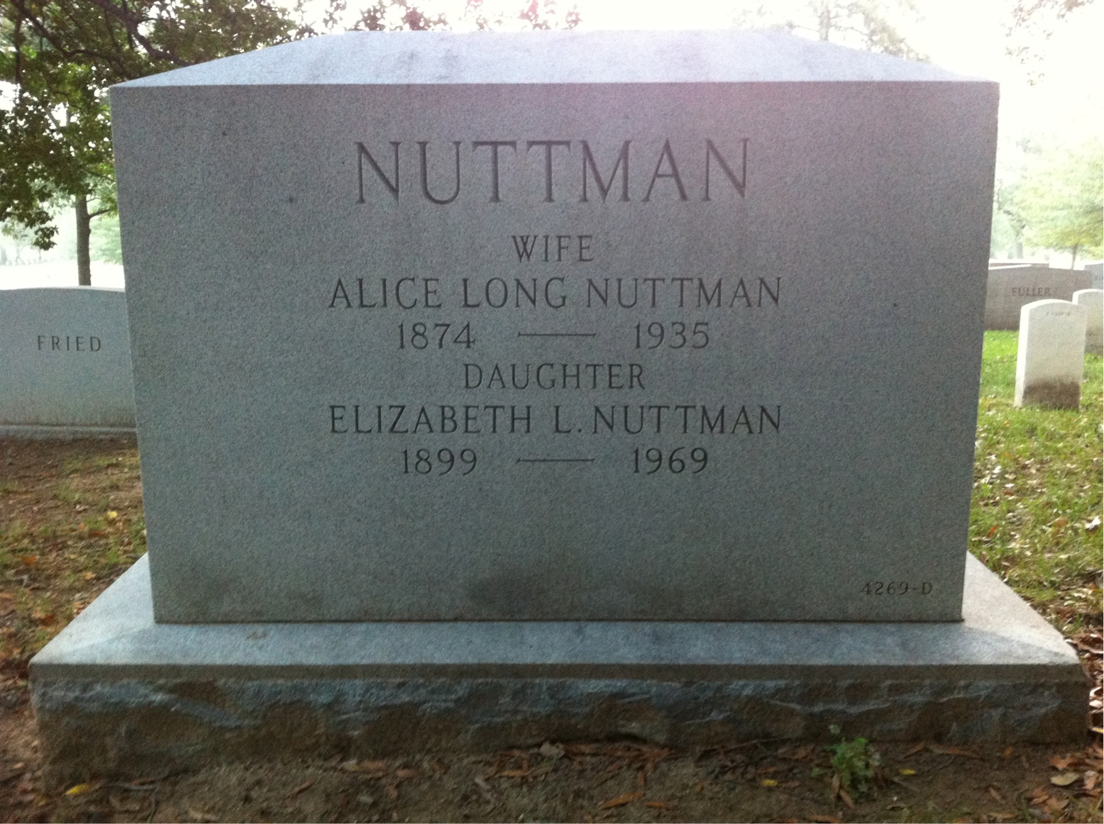 Back of headstone — Agnes Nuttman